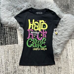 Women's Hard Rock Cafe Shirt Top Costa Maya Neon On Black Top Size Large‎